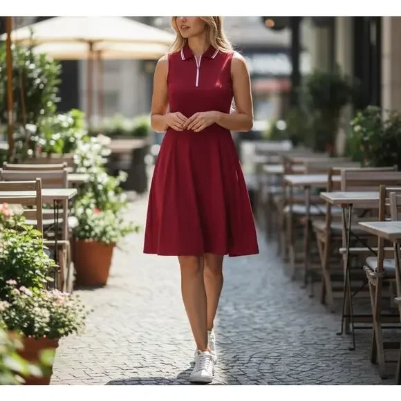 FKEEP Women’s Tennis Golf Dress 2XL Burgundy Athletic Zipper with Shorts NWT - Picture 2 of 12